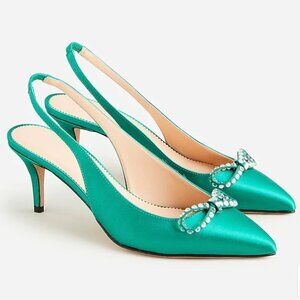 J.Crew Colette Slingback Pumps with Bow in Jungle Green